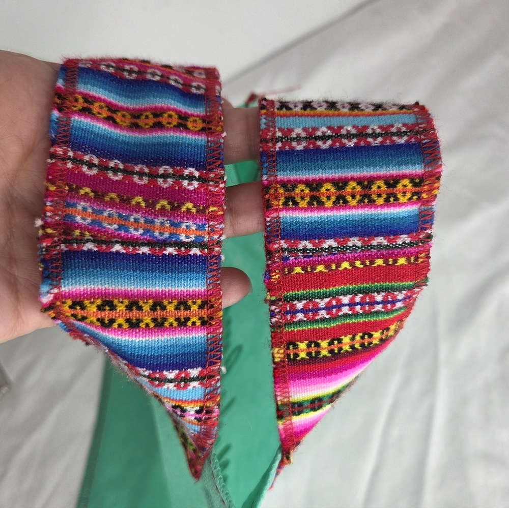 Meche Correa 12" X 9"inch Small Shopping bag Green w/ Inca Fabric Handles - Picture 4 of 6